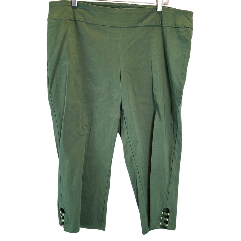 NWOT JM Collection Moss Green Stretch Capri Pants with Rhinestone Detail Size 2X